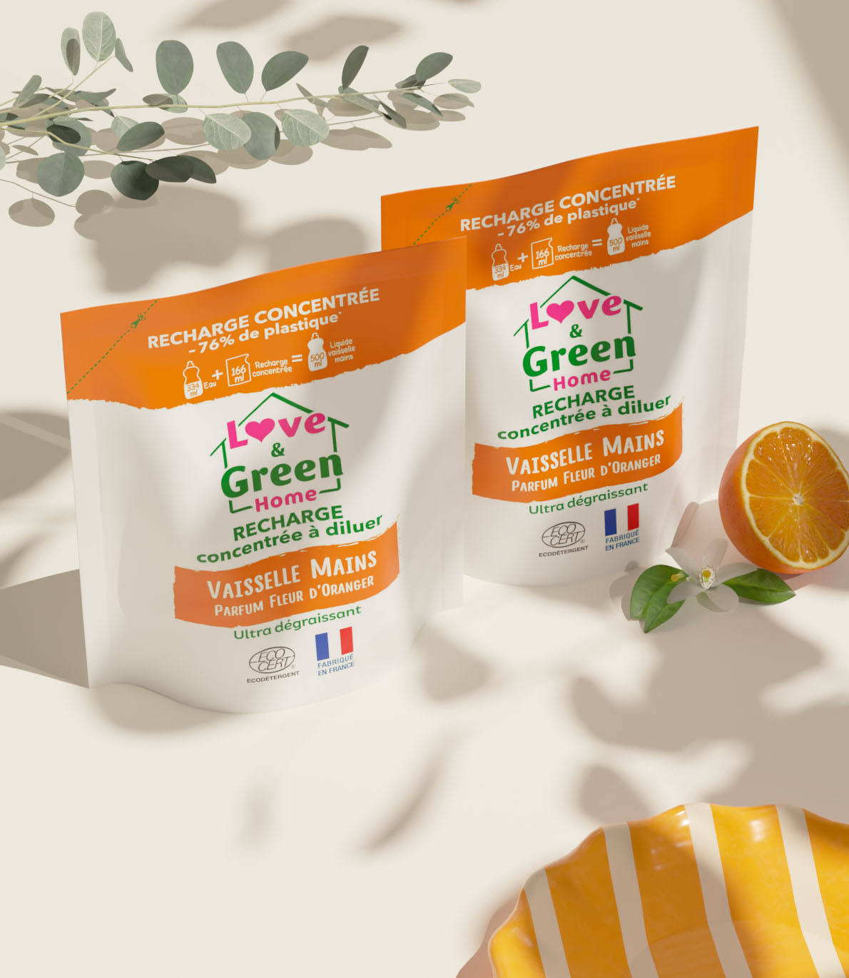 Pack de 2 recharges liquide vaisselle fleur d'oranger certifiées écodétergent