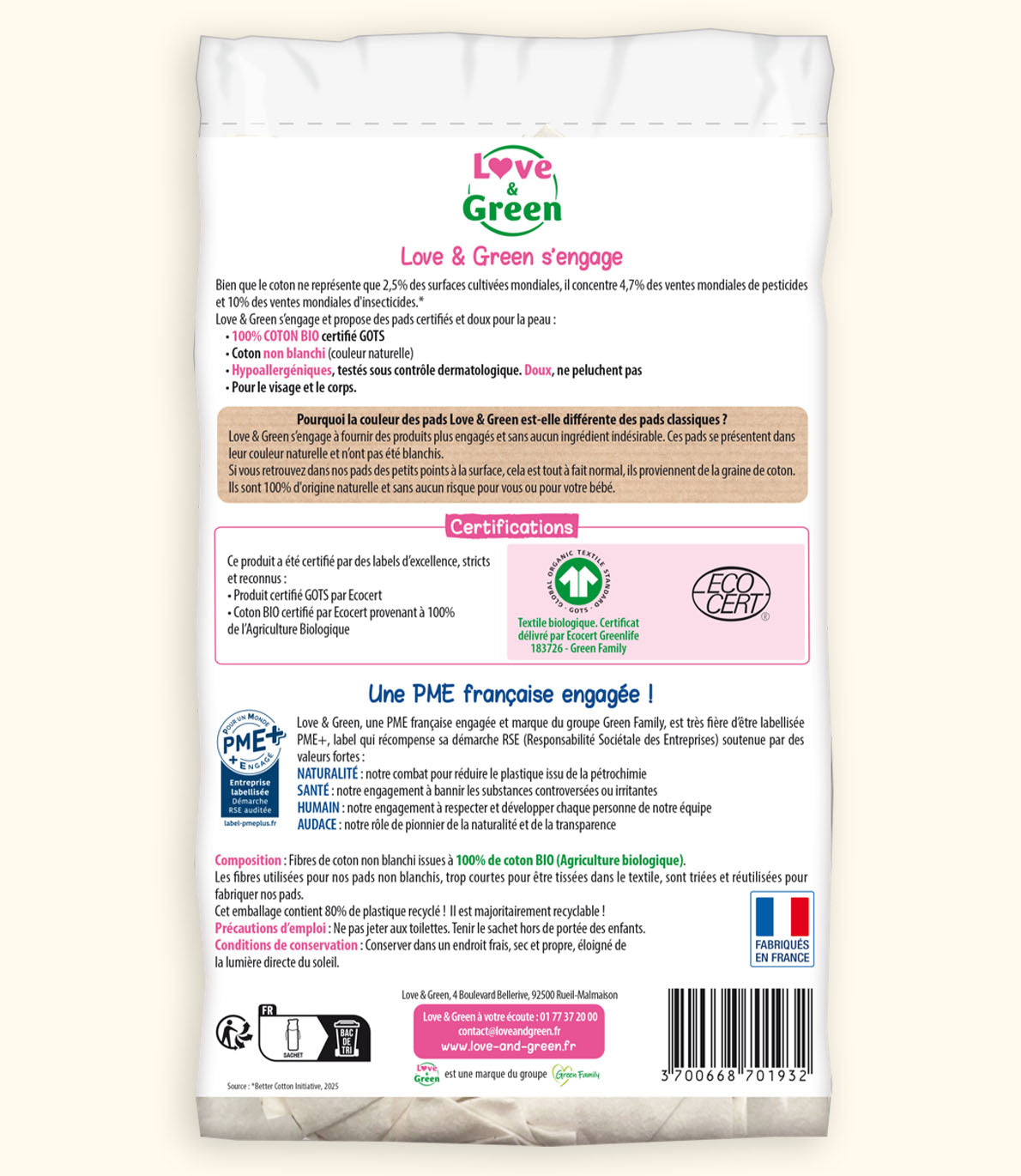 Hypoallergene Maxi-Quadrate aus 100 % BIO-Baumwolle – ungebleicht (Kopie)