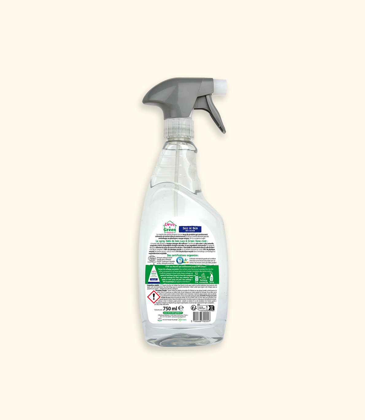 Eco-detergent certified anti-limescale bathroom cleaner with household vinegar - 750ml