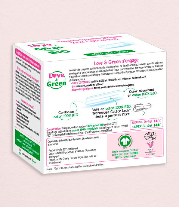 Tampon 100% Coton BIO SANS Applicateur - NORMAL | Extra