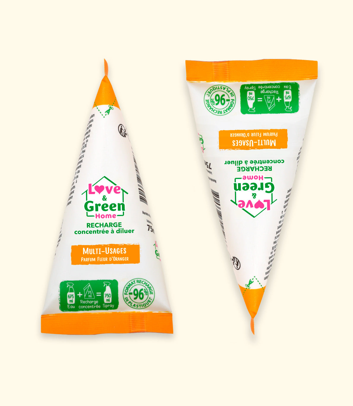 Pack de 2 Recharges concentrées à diluer Multi-usage parfum fleur d'oranger certifiées écodétergent