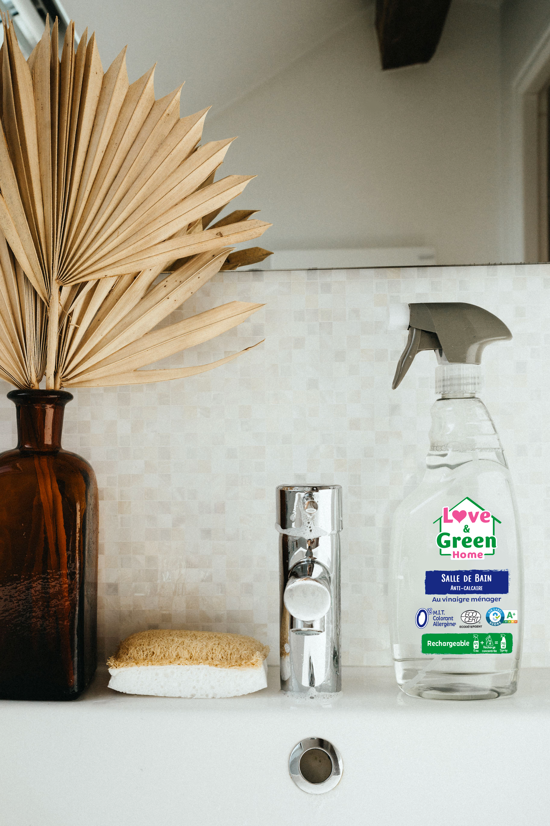 Eco-detergent certified anti-limescale bathroom cleaner with household vinegar - 750ml