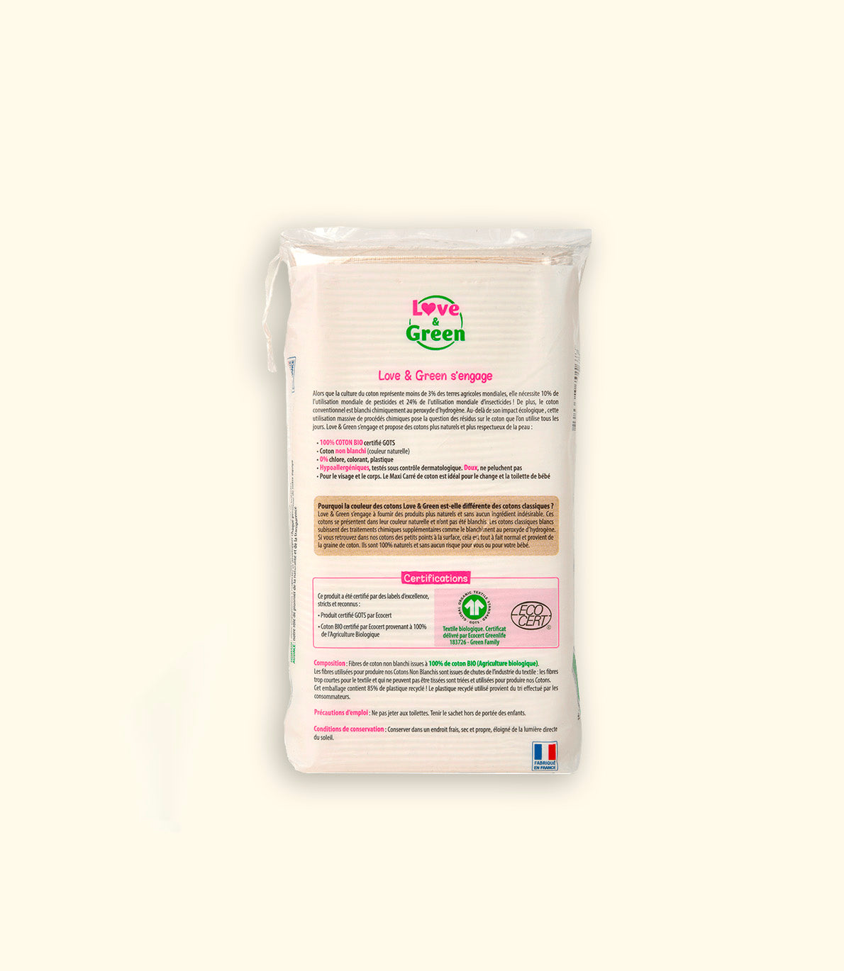 100% organische Baumwollhypoallergen -Carrés - nicht gebleicht