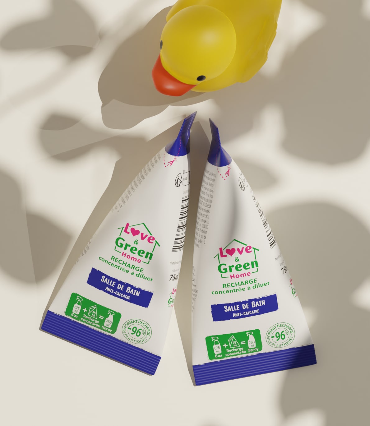 Pack of 2 concentrated refills to dilute Bathroom certified eco-detergent