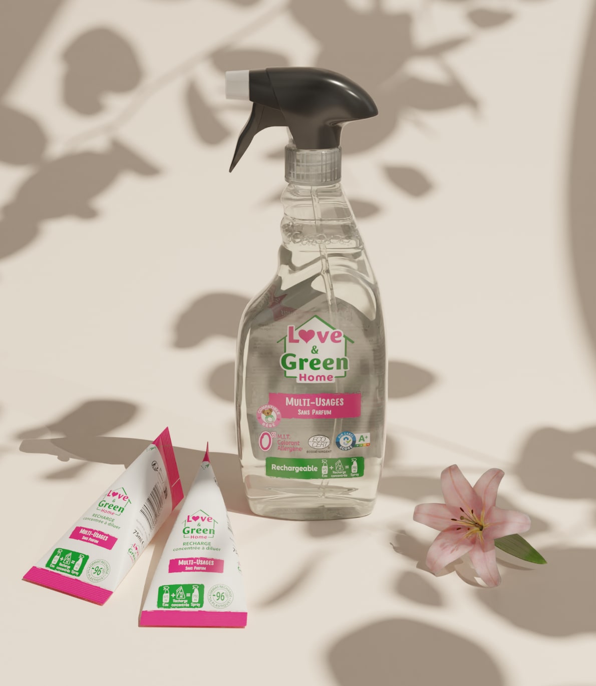 Pack: Fragrance-free multi-use spray certified eco-detergent