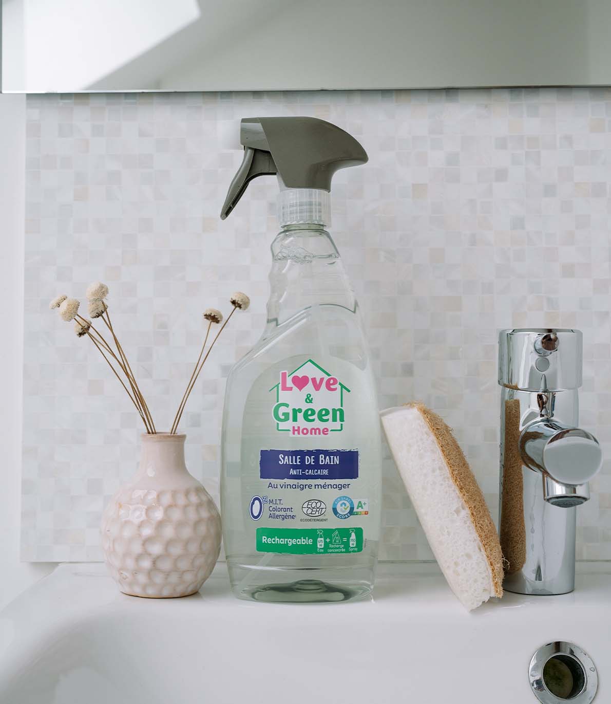 Eco-detergent certified anti-limescale bathroom cleaner with household vinegar - 750ml