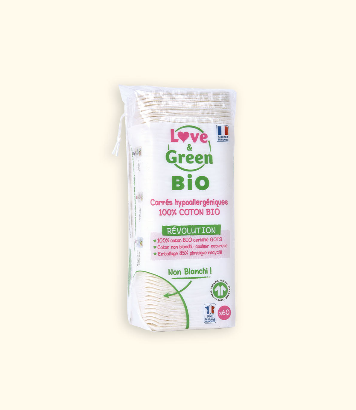 Carrés Hypoallergéniques 100% Coton BIO - Non Blanchis