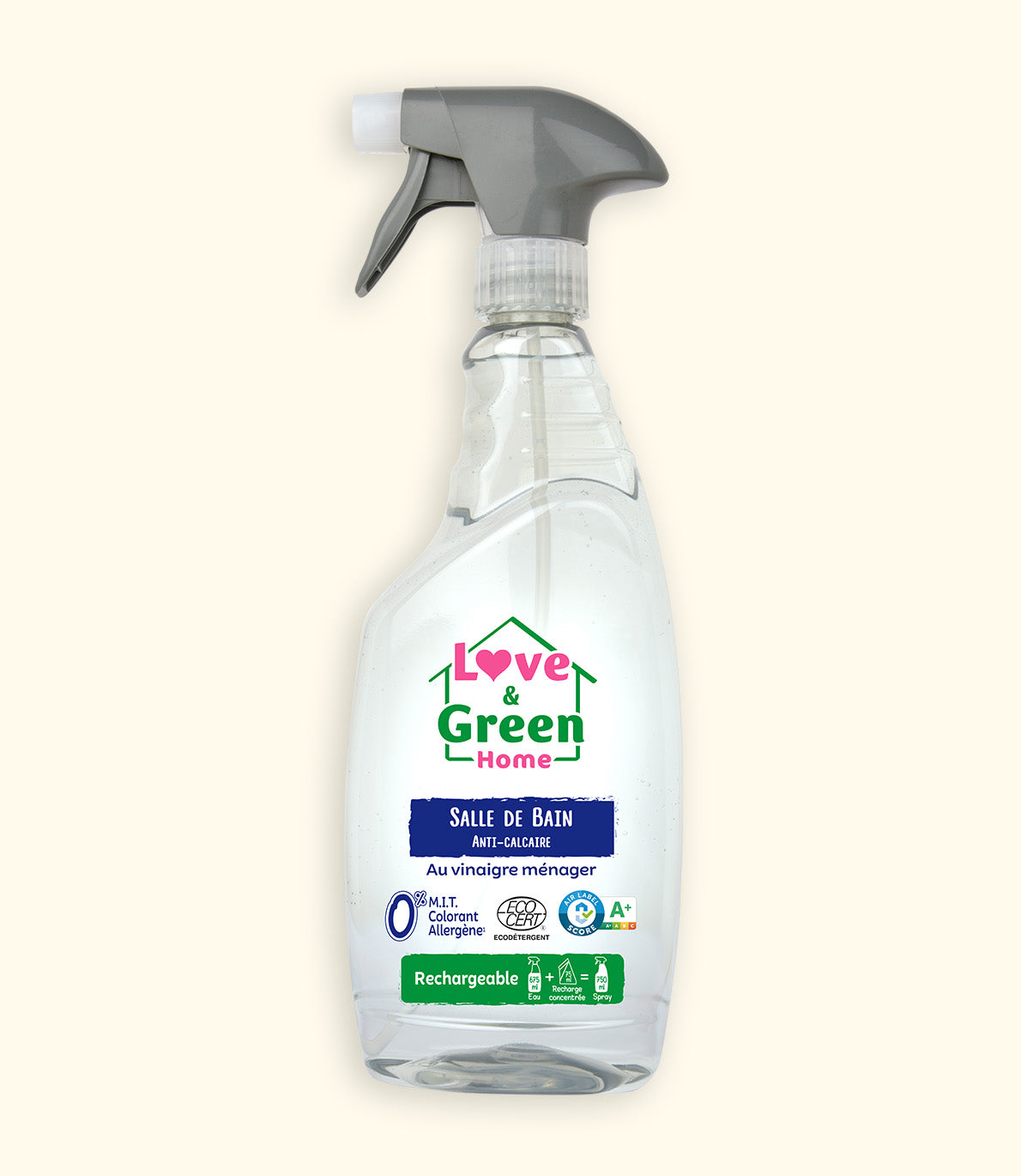 Nettoyant certifié Ecodétergent salle de bain anti-calcaire au vinaigre ménager - 750ml