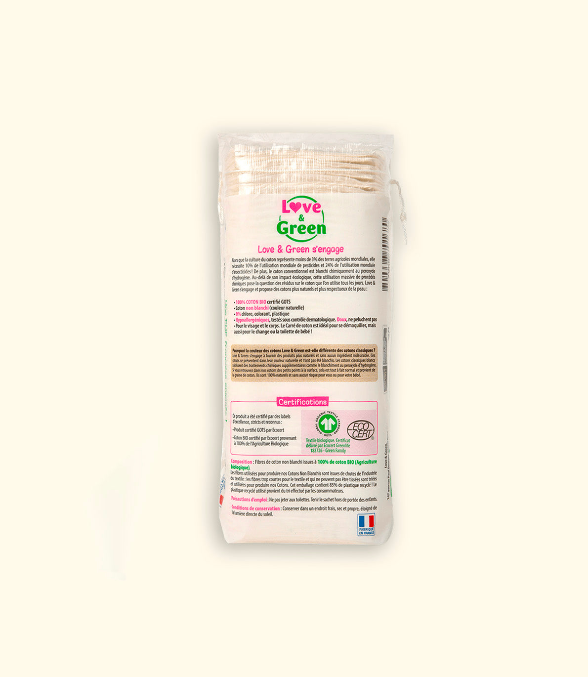 Hypoallergene vierkanten 100% biologisch katoen - ongebleekt