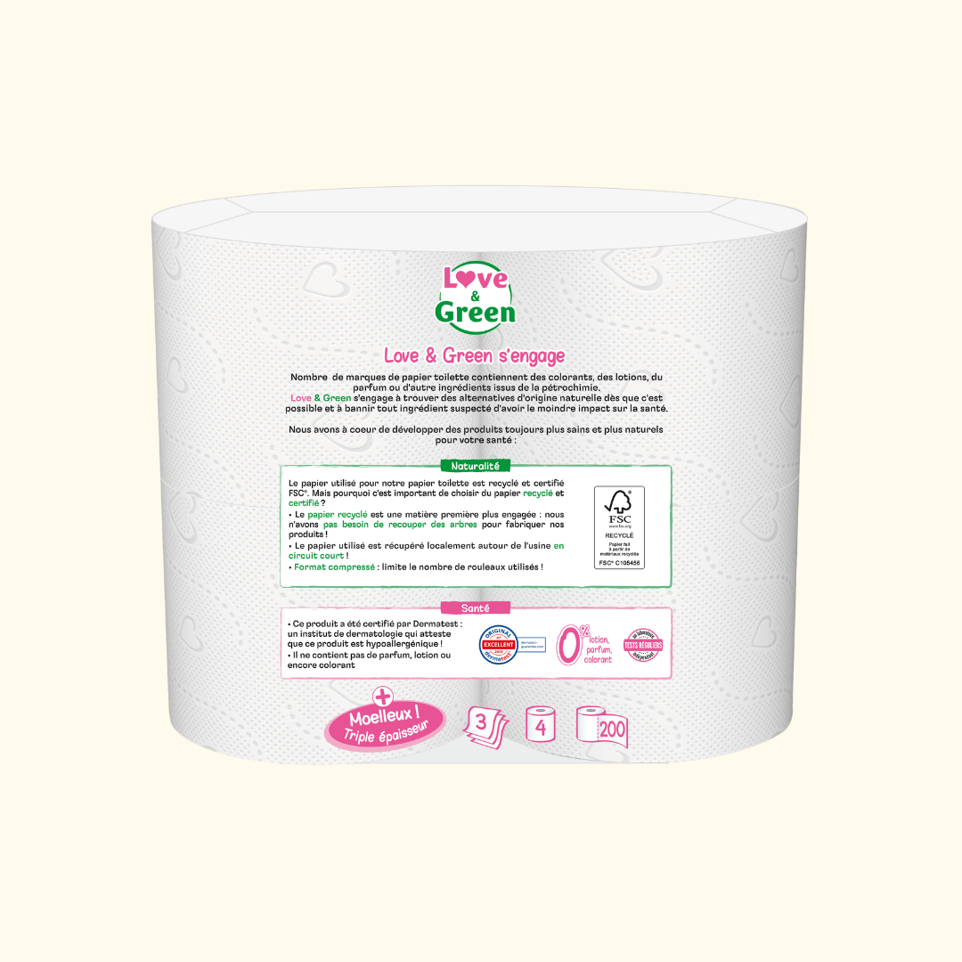 Hypoallergeen en ecologisch gerecycled toiletpapier – drievoudige dikte