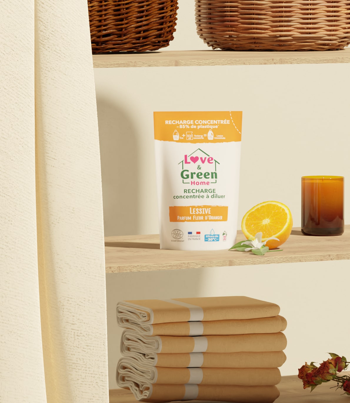 Concentrated refill to dilute with certified eco-detergent scented laundry detergent