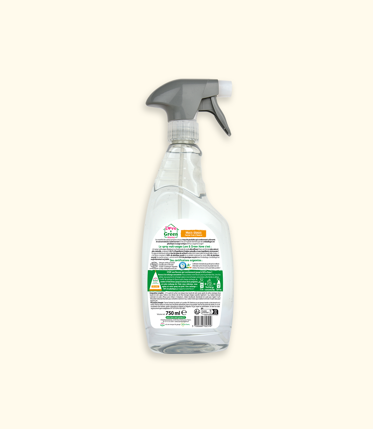 Multi -gebruiker Ecodétergent Certified Cleaner - Orange Blossom Parfum - met bakpoeder- 750 ml