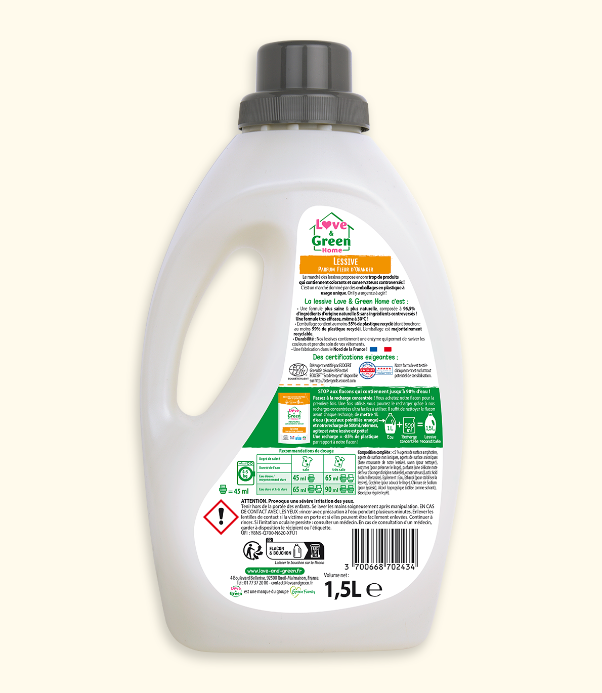 Ecodétergent Certified Laundry - Orange Blossom Parfum - 1,5 L