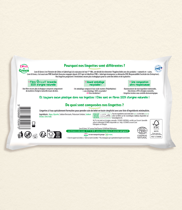 Pack of 16 Ecological Wipes with 99% water