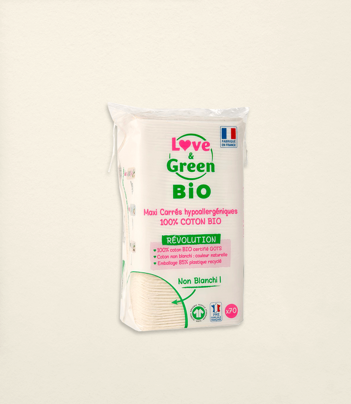 Maxi-Carrés hypoallergéniques 100% Coton BIO - Non Blanchis