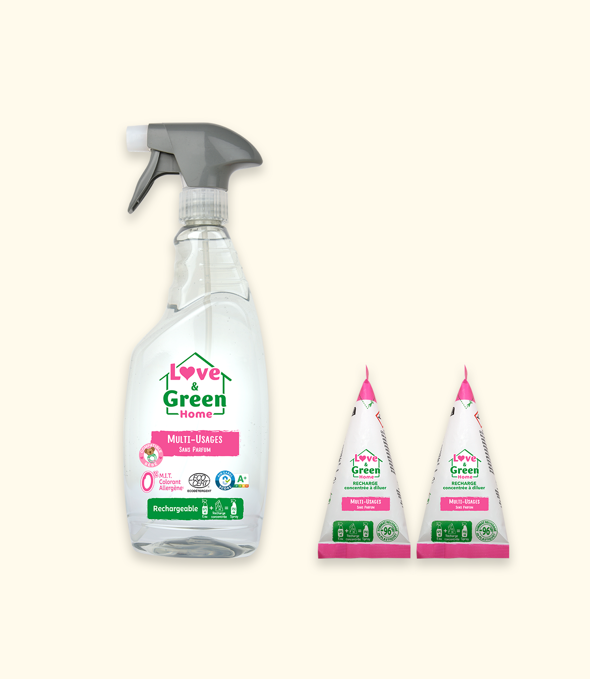 Pack : Spray multi-usage sans parfum certifié écodétergent