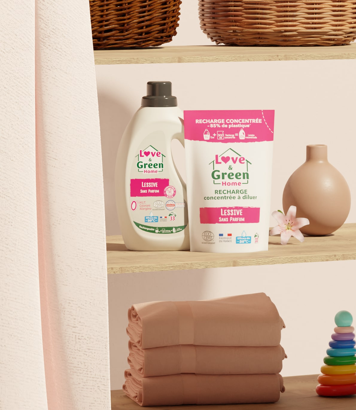 Pakket van een wasgoed zonder ecodétergent gecertificeerd parfum + 1 opladen