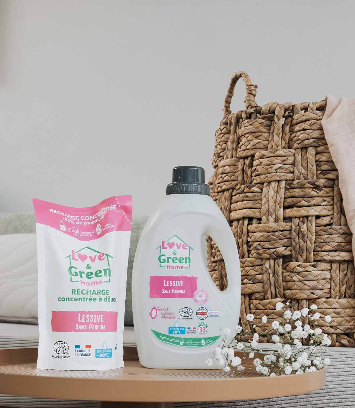 Pack d'une Lessive sans parfum Certifiée Ecodétergent + 1 recharge