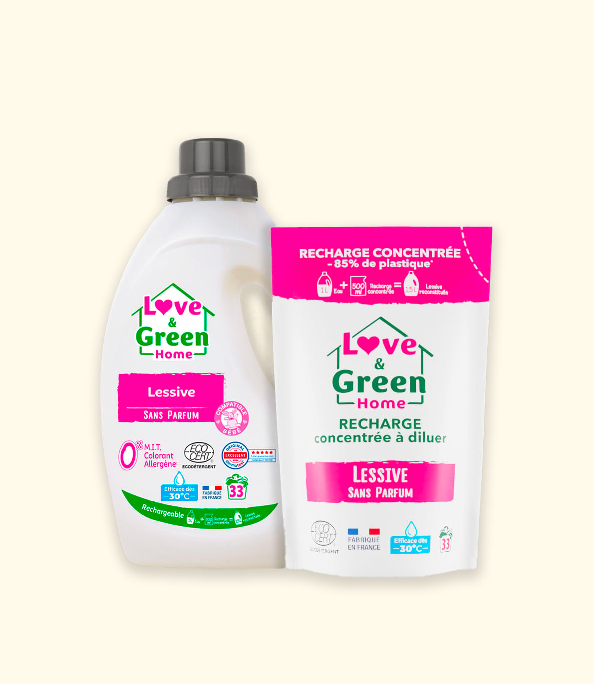 Pack d'une Lessive sans parfum Certifiée Ecodétergent + 1 recharge ...