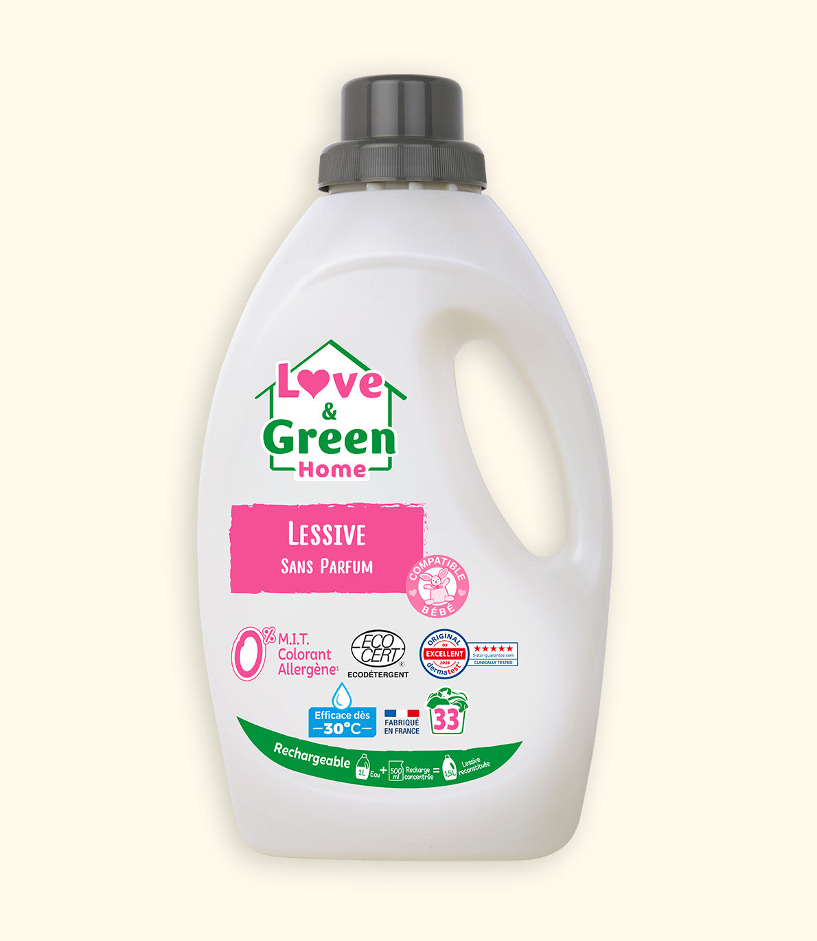 Eco-detergent certified laundry detergent without perfume - 1.5 L