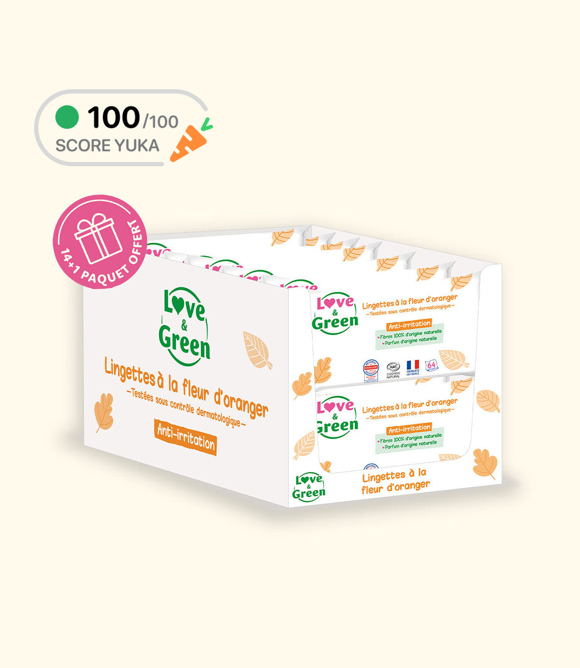 Pack of 14 Ecological Wipes with Orange Blossom 