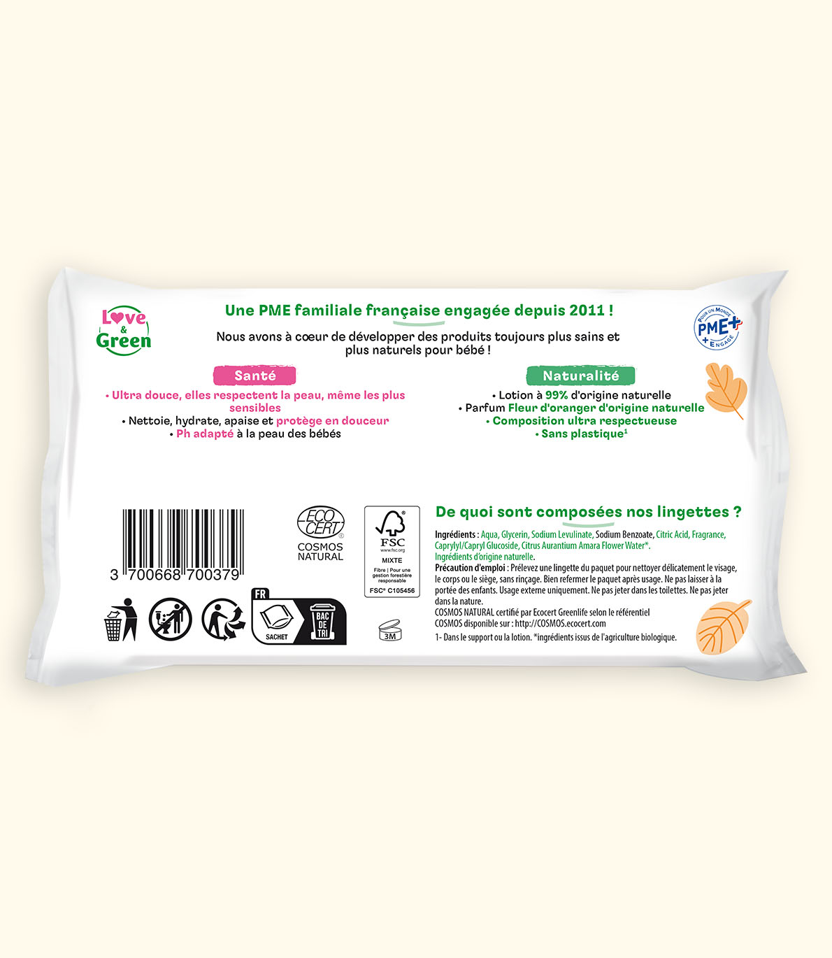 Set van 14 ecologische doekjes met oranjebloesem