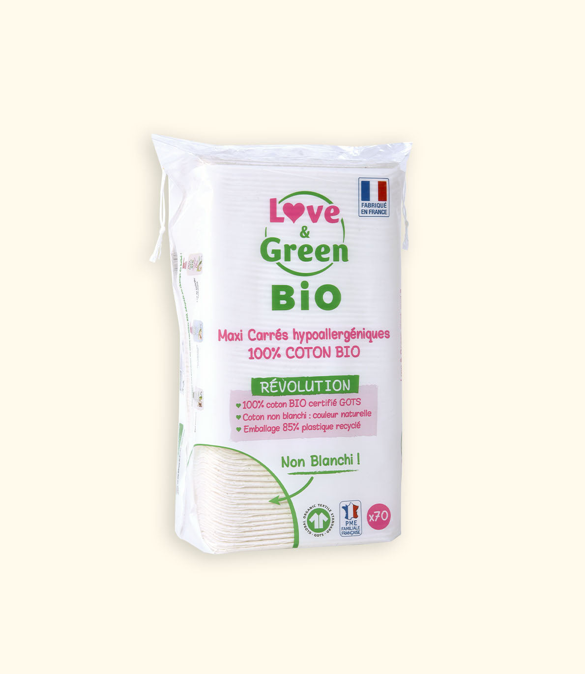 Maxi-Carrés hypoallergéniques 100% Coton BIO - Non Blanchis